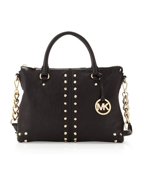 michael kors bags black leather|michael kors black studded bag.